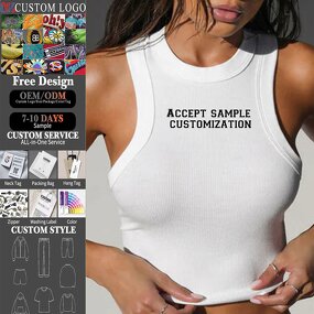 Women's Knit Crop Top Manufacturer - New Custom Logo High Quality Sleeveless Plain White Ribbed Tank Top