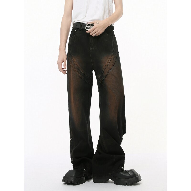 Men's Casual Jeans Manufacturer - Factory Customized High Street Vintage Dirty Dyed Patchwork Jeans