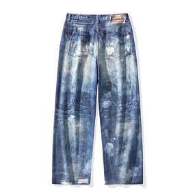 Men's Fashion Jeans Manufacturer - Custom High Quality Graffiti Wash Loose Straight Leg Denim Pants