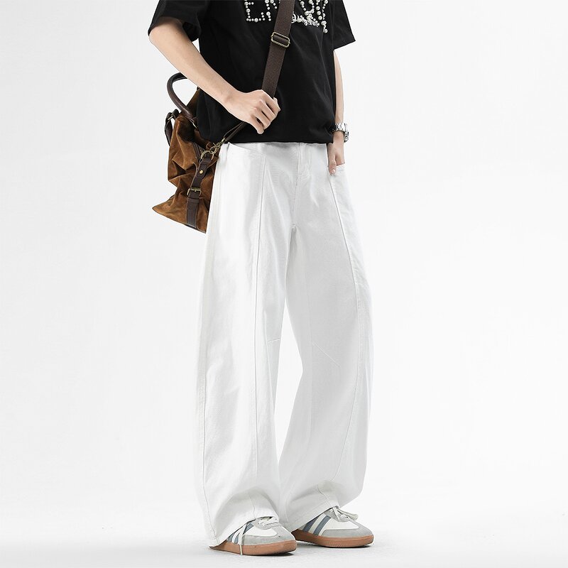 Men's Wide Leg Pants Manufacturer - Four Seasons High-waisted Straight-leg Loose Rough Trimmed Trousers