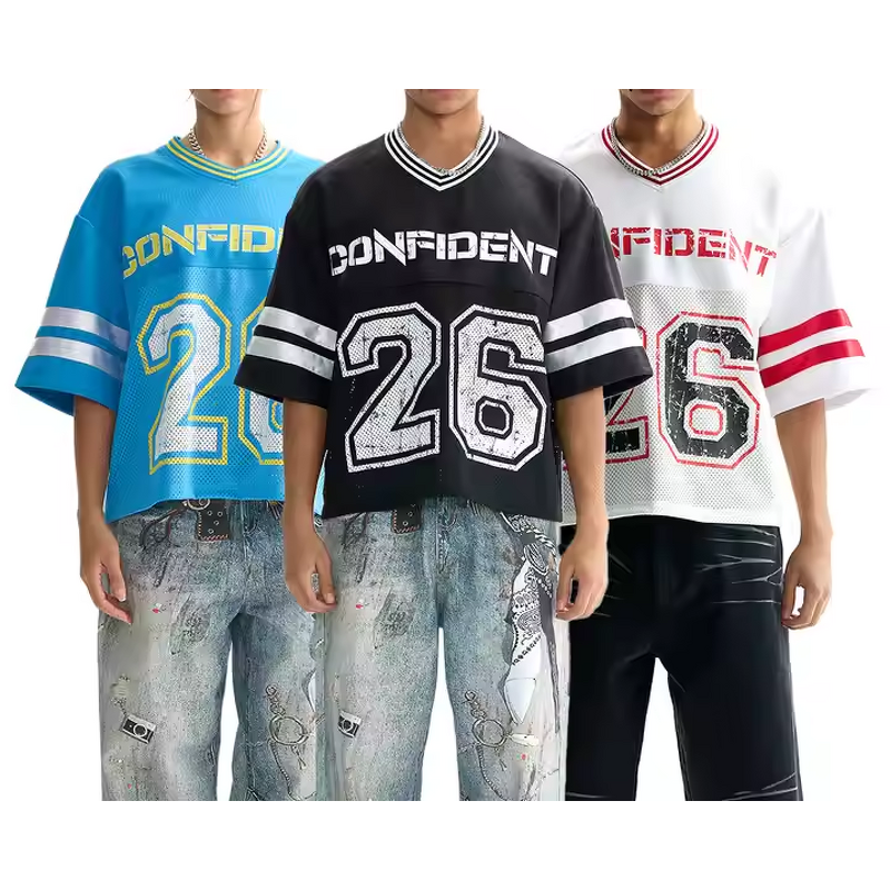 Men's Soccer Jersey Manufacturer - Custom Screen Print Mesh Cropped Boxy Football Streetwear Tee