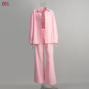 Women's Linen Set Manufacturer - Casual Clothing 2-Piece Business Work Outfits Long Sleeve Shirt High Waist Pants