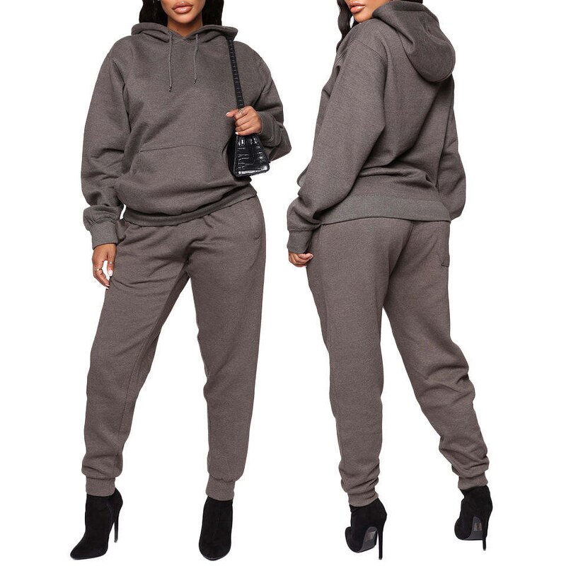 Women's Jogging Set Manufacturer - Custom Organic Cotton Crop Top Jogger Pants 2 Piece Hoodie Track Suit