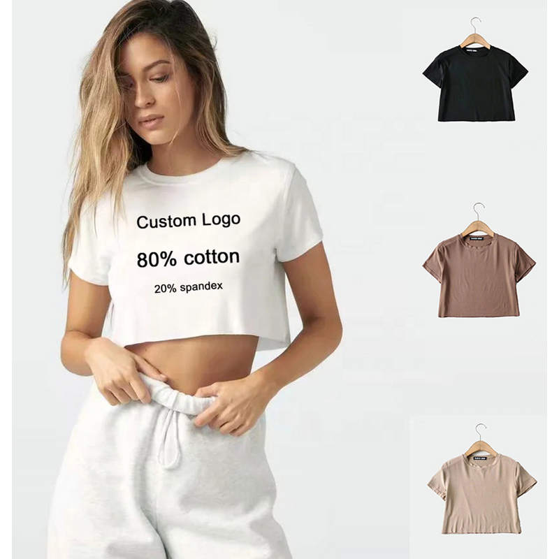 Women's Fitness Tee Manufacturer - Manufacture Custom Cropped Graphic Cotton Printed logo Crop Tops Tshirt