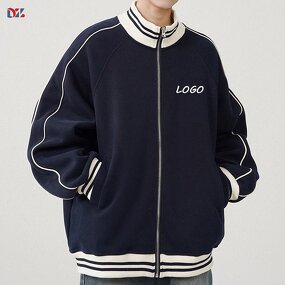 Men's Cardigan Jacket Manufacturer - Stand-up Collar Contrast Color Stitching College Style Custom Jacket