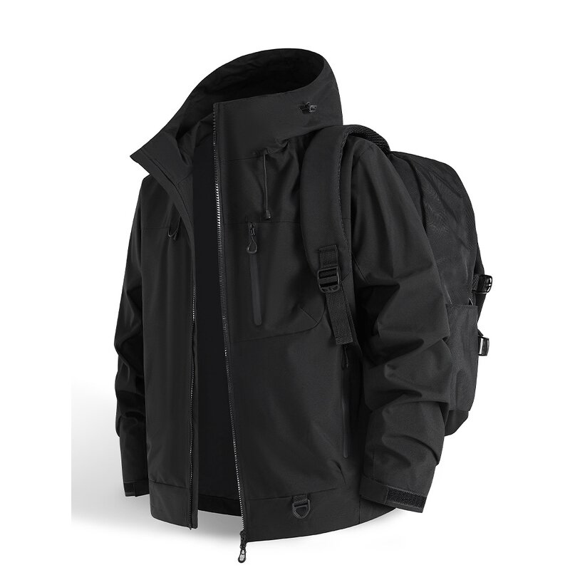 Men's Sport Jacket Manufacturer - 100% Polyester Colorful Mountaineering Zipper Pockets Print Logo Hooded Jacket