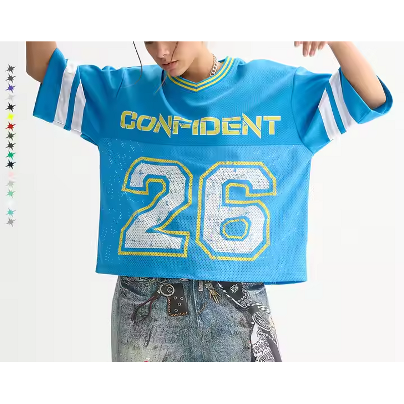 Men's Soccer Jersey Manufacturer - Custom Screen Print Mesh Cropped Boxy Football Streetwear Tee