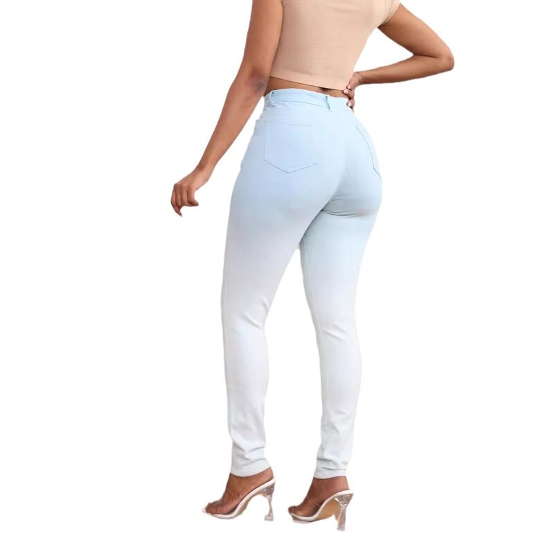 Women's Hole Jeans Manufacturer - European American Style High Waist Blue White Denim Breathable Summer Pants
