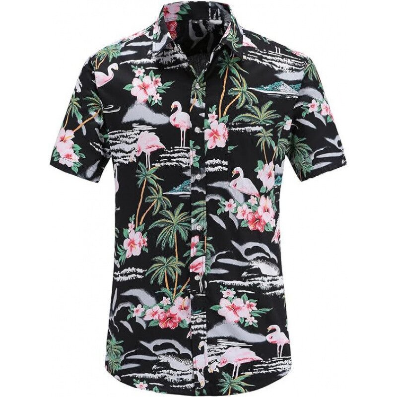 Men's Casual Shirt Manufacturer - Short Sleeve Lapel Digital Printing Natural Leaves Flower Summer T Shirt