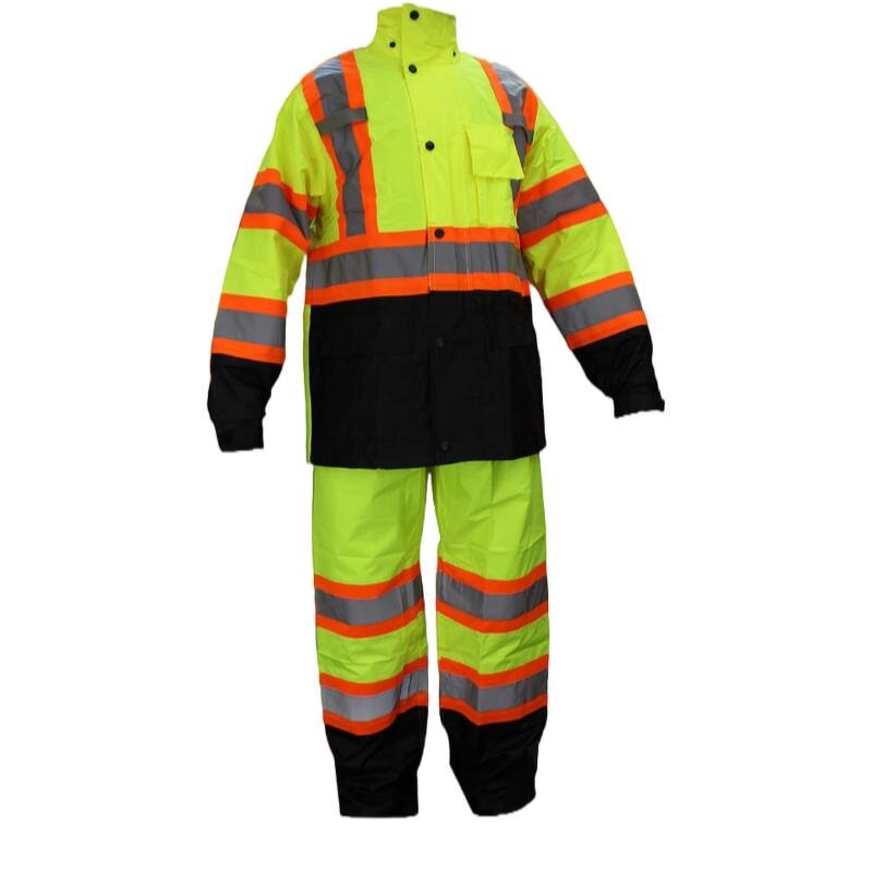 Safety Work Suits Manufacturer - High Visibility Black Bottom Reflective Jacket Pants Detachable Hood