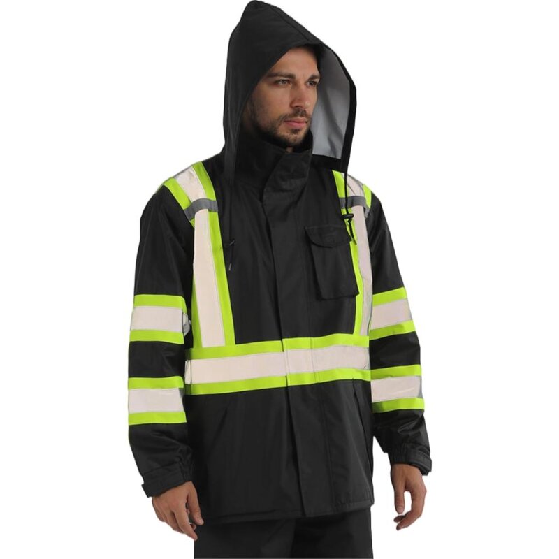 Rain Jacket Manufacturer - High Quality PU Waterproof Hooded Reflective Safety Hiking Raincoat