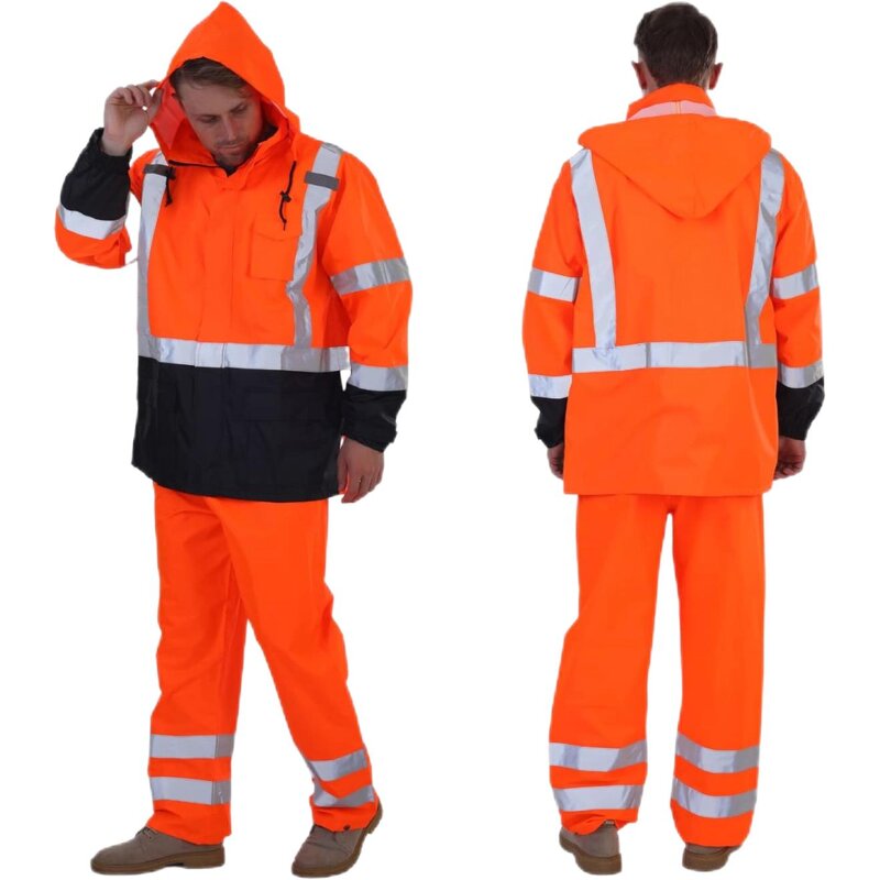 Rain Jacket Manufacturer - High Quality PU Waterproof Hooded Reflective Safety Hiking Raincoat