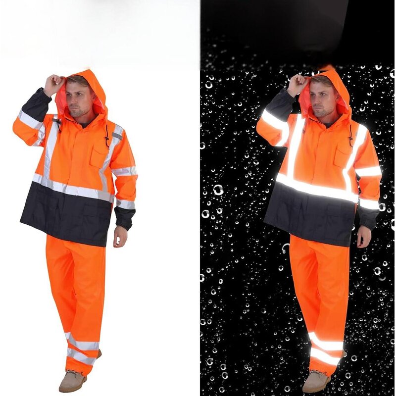 Rain Jacket Manufacturer - High Quality PU Waterproof Hooded Reflective Safety Hiking Raincoat