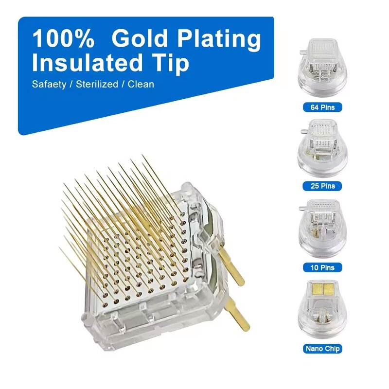RF Microneedling Cartridges Manufacturer - 10 25 64 Pins Nano Micro Needle Tips Gold Plated Insulated Disposable