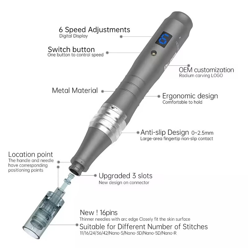 Derma Pen Kit Manufacturer - Original Dr Pen M8 3 Slots Design Rechargeable Microneedling Pen with 16pins Cartridge