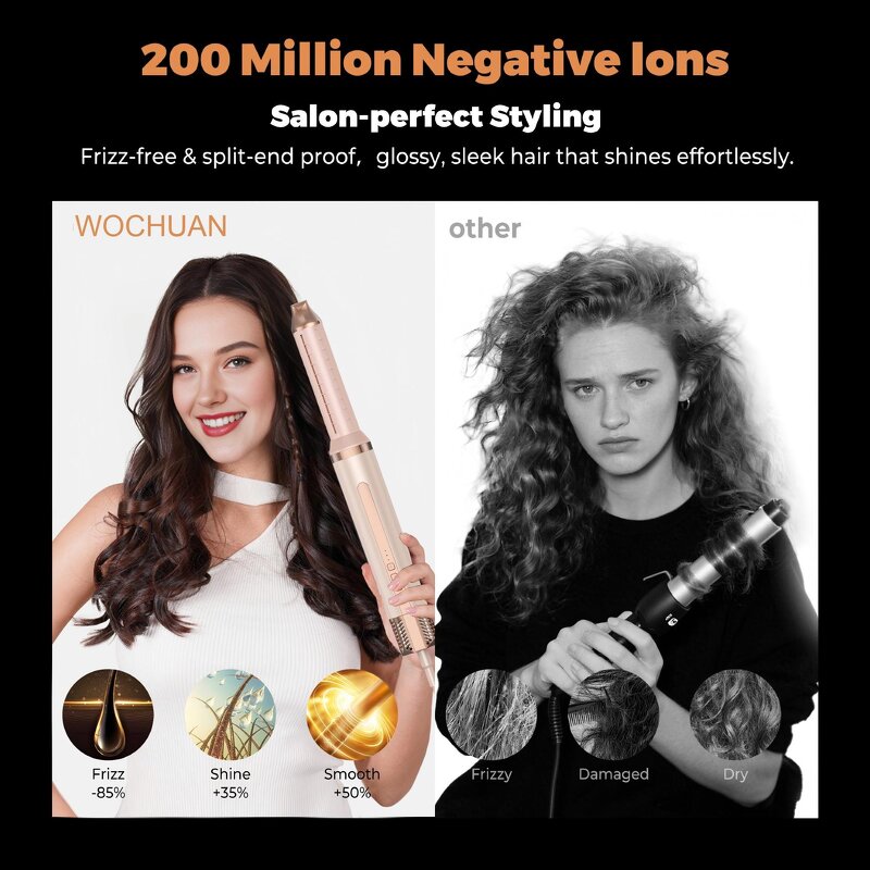 Hot Air Styler Manufacturer - 6 in 1 Negative Ion Hair Dryer Brush Auto Curling Styling Tools Set