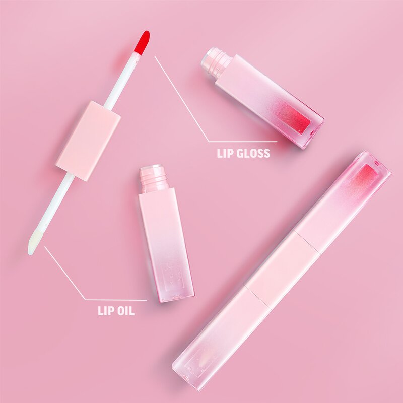 Lip Gloss Manufacturer - Double End Lip Glaze Soft Cream 2 in 1 Dual Heads Moisturizing Without Logo