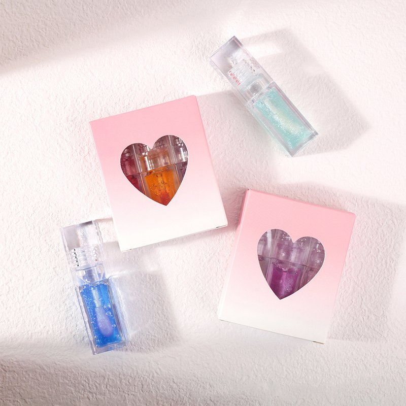 Lip Gloss Set Manufacturer - LOGO New Heart-Shaped Transparent Square Tube 3-Pack Temperature-Sensitive