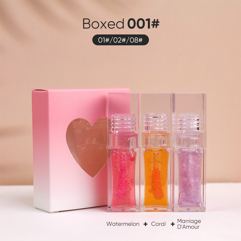 Lip Gloss Set Manufacturer - LOGO New Heart-Shaped Transparent Square Tube 3-Pack Temperature-Sensitive