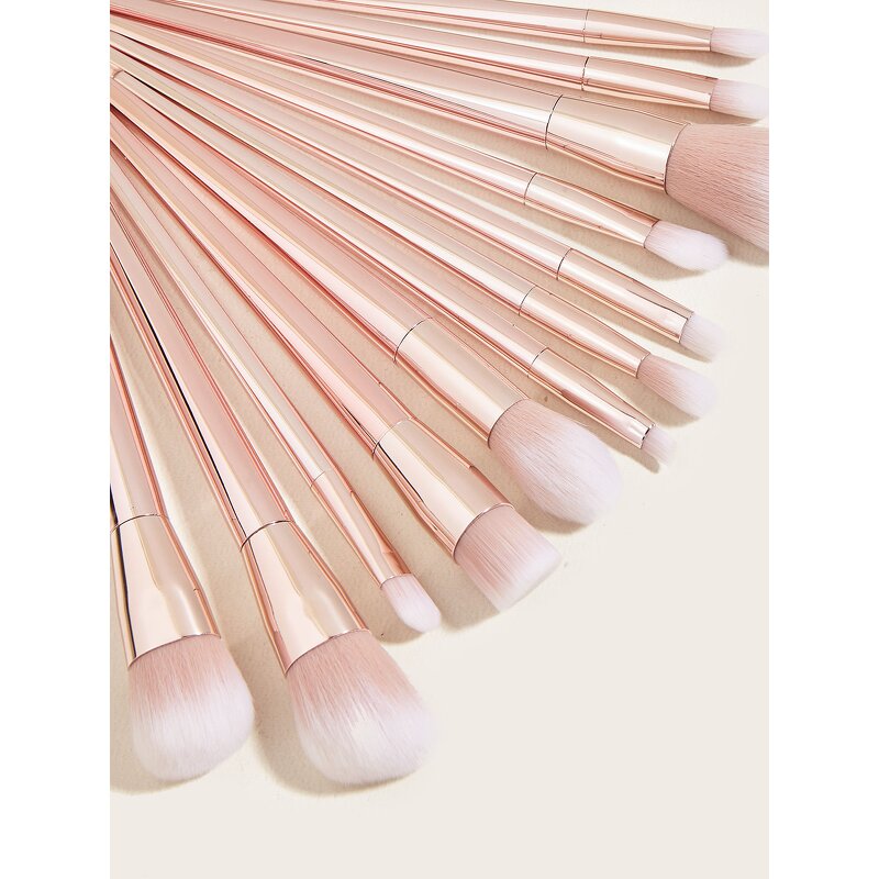 Makeup Brush Set Manufacturer - Rose Gold Vegan Custom Private Label 12pcs Eyelash Eye Fan Brush Natural Hair Metal
