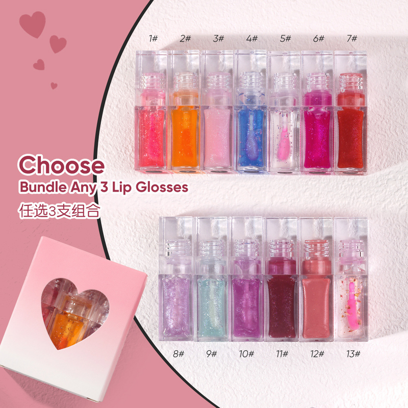 Lip Gloss Set Manufacturer - LOGO New Heart-Shaped Transparent Square Tube 3-Pack Temperature-Sensitive