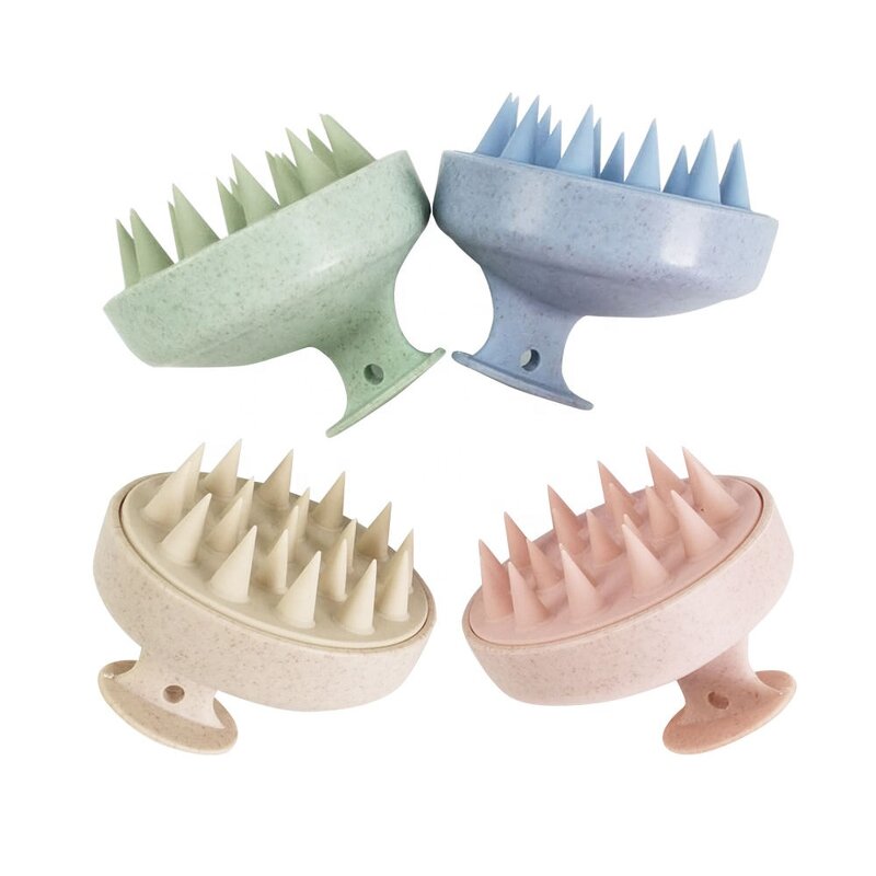 Shampoo Brush Manufacturer - Private Logo Wheat Straw Hair Brush with Soft Silicone Scalp Massager Scalp Care