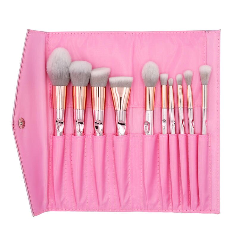 Makeup Brush Set Manufacturer - Hot Sell Fashionable 10pcs Foundation Make up Brushes with Shell Cosmetic Bag