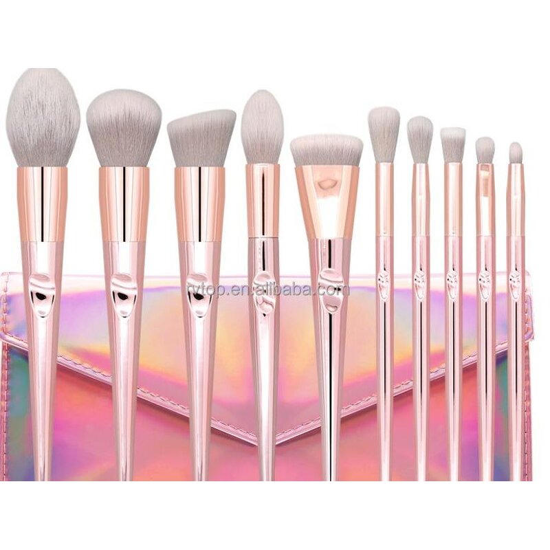 Makeup Brush Set Manufacturer - Hot Sell Fashionable 10pcs Foundation Make up Brushes with Shell Cosmetic Bag