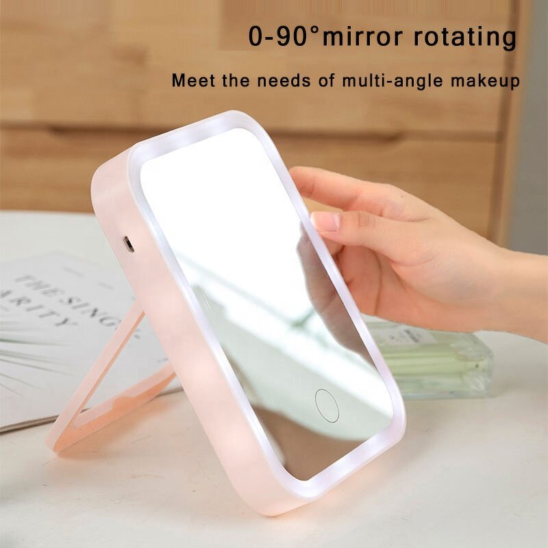 Makeup Mirror Manufacturer - Portable Desktop Rectangle Table Folding Cosmetic Custom Logo Lighted LED