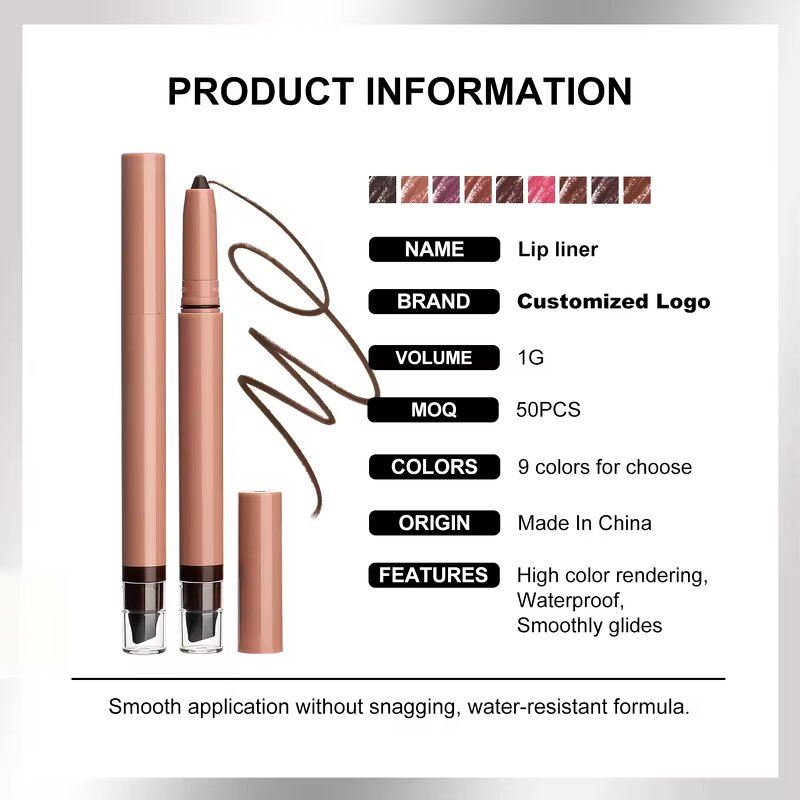Lip Liner Manufacturer - 9 Colors Double-Ended Matte with Blending Brush Easy-Glide Dual-End Pencil & Smudge