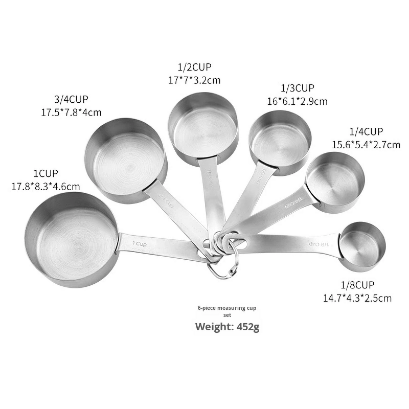 Measuring Spoons Cups Set Manufacturer - 430 Stainless Steel 6-Piece Kitchen Baking Tools with Scale