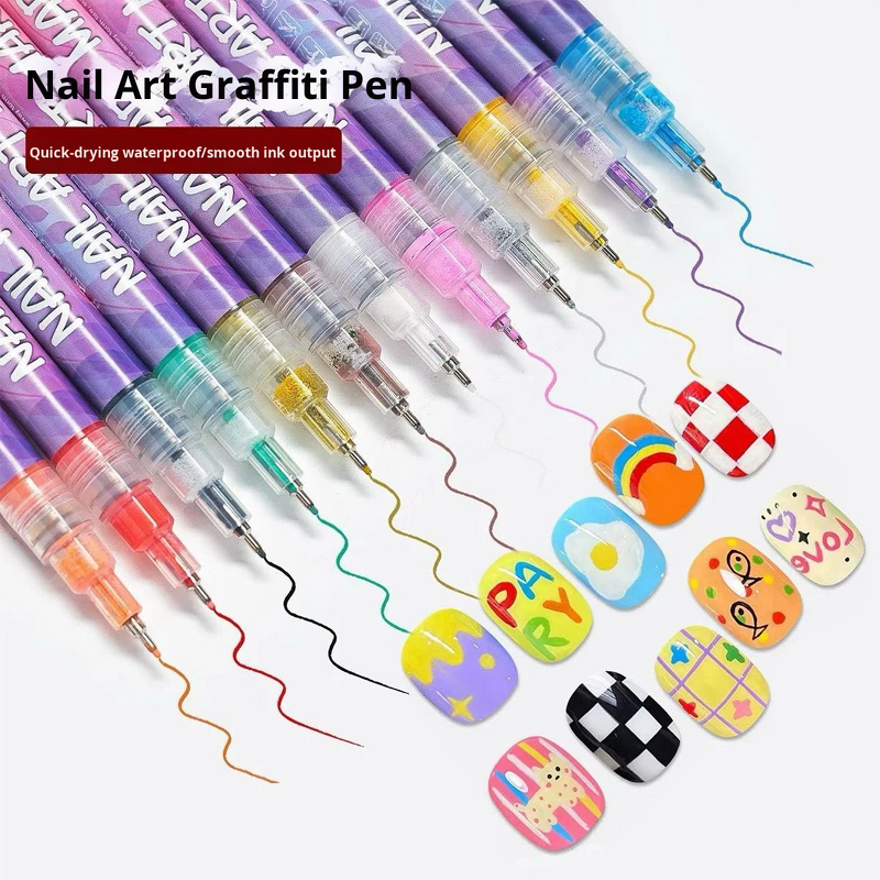 Nail Art Pen Set Manufacturer - 12-Color 3D Doodle Acrylic Paint Quick Drying Dot Stitching Pen