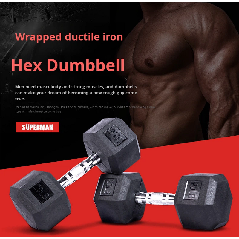 Fixed Dumbbell Manufacturer - Hexagonal Cast Iron Rubber Coated Men Gym Fitness Push-ups Household Dumbbell