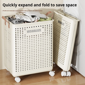 Wheeled Laundry Basket Manufacturer - Large Foldable Faux Leather Portable Bathroom Balcony Storage Bin