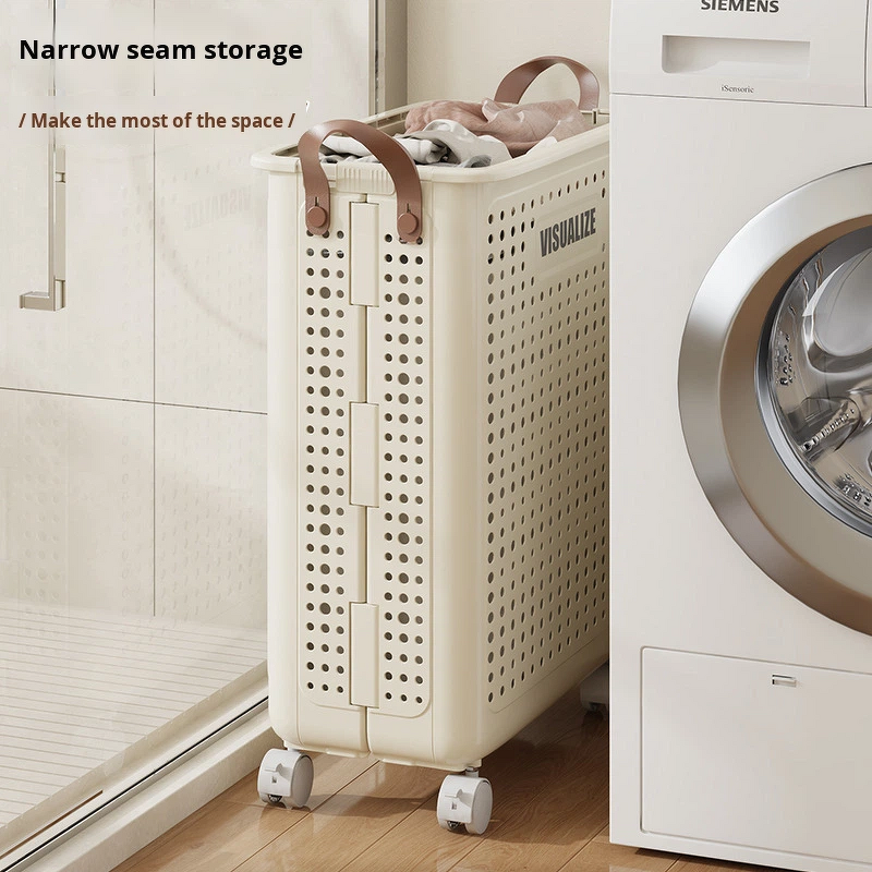 Wheeled Laundry Basket Manufacturer - Large Foldable Faux Leather Portable Bathroom Balcony Storage Bin