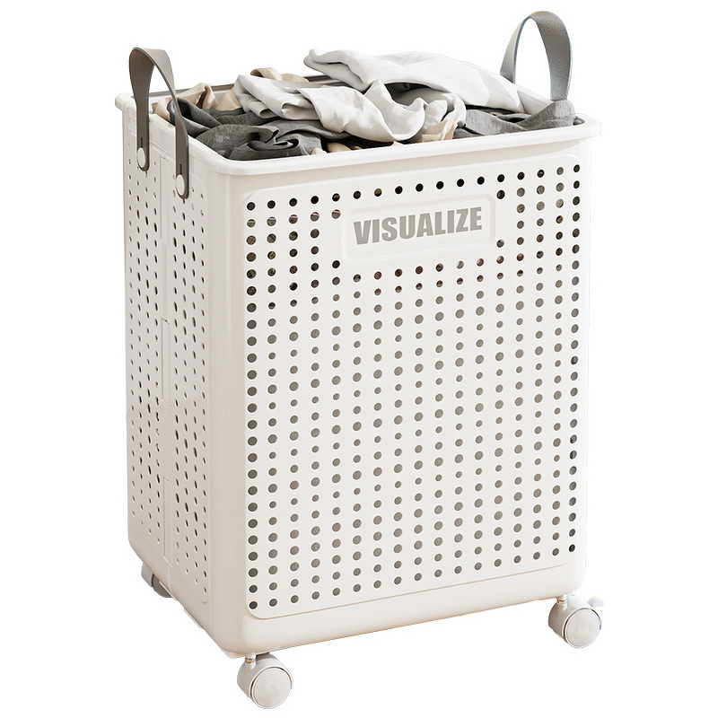 Wheeled Laundry Basket Manufacturer - Large Foldable Faux Leather Portable Bathroom Balcony Storage Bin