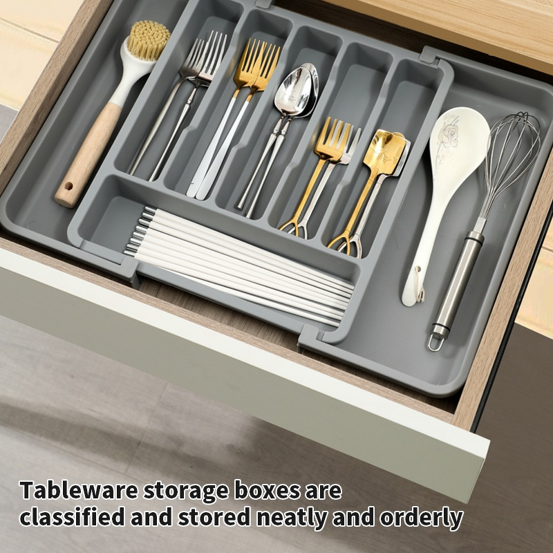 Tableware Storage Box Manufacturer - Plastic Retractable Drawer Knife Fork Chopsticks Spoon Organizer