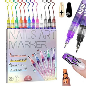 Nail Art Pen Set Manufacturer - 12-Color 3D Doodle Acrylic Paint Quick Drying Dot Stitching Pen