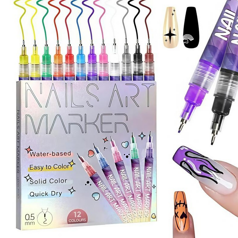 Nail Art Pen Set Manufacturer - 12-Color 3D Doodle Acrylic Paint Quick Drying Dot Stitching Pen