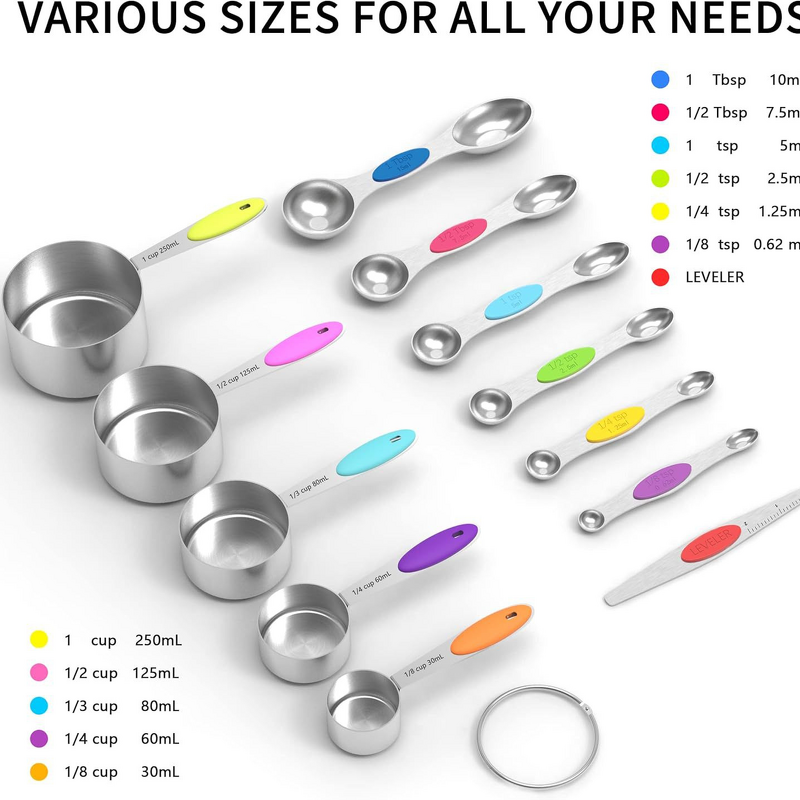 Measuring Cup Spoon Set Manufacturer - 13-Piece Colorful Silicone Handle Scale Baking Kitchen Tool