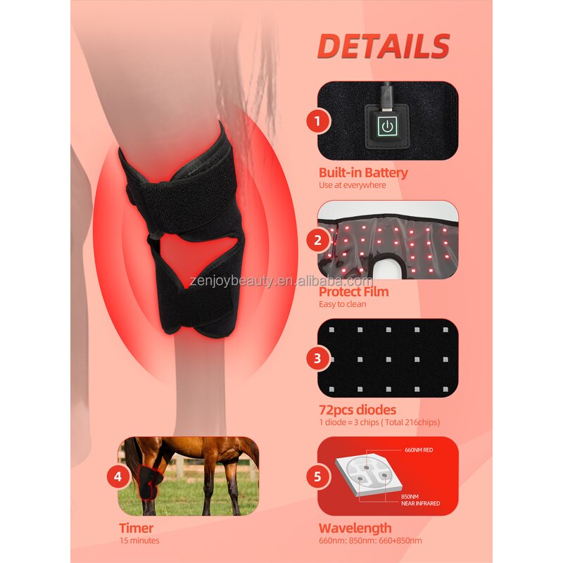 Knee Therapy Wrap Manufacturer - Customizable 3-in-1 Rechargeable for Horse Pet 660nm 850nm Infrared Equine Hock Physiotherapy