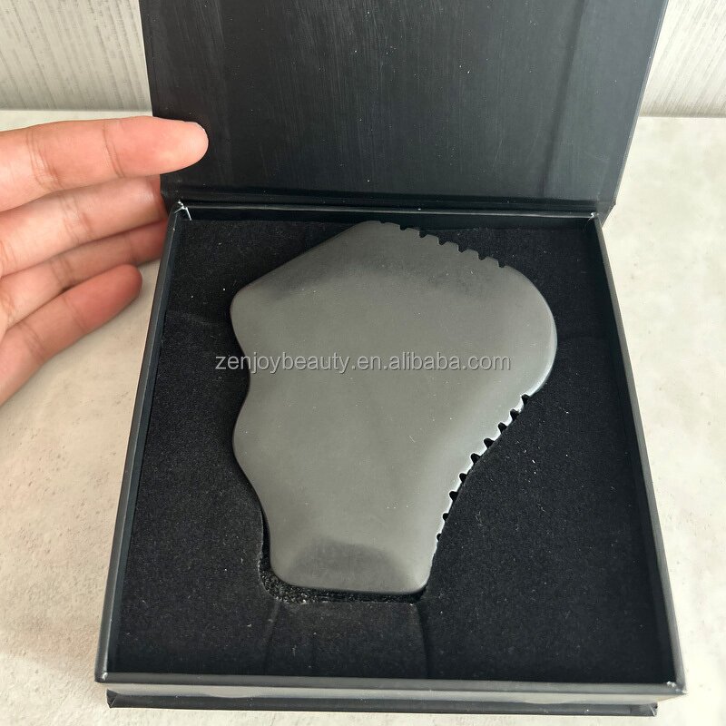 Bian Stone Gua Sha Manufacturer - Zenjoy 100% Natural Black Oval Facial Body Tool with Custom Logo Box
