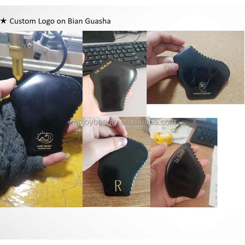 Bian Stone Gua Sha Manufacturer - Zenjoy 100% Natural Black Oval Facial Body Tool with Custom Logo Box