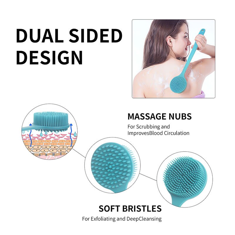 Silicone Bath Brush Manufacturer - Multifunctional Rub Massage Soft Bristles Shower Back Body Scrub With Long Handle