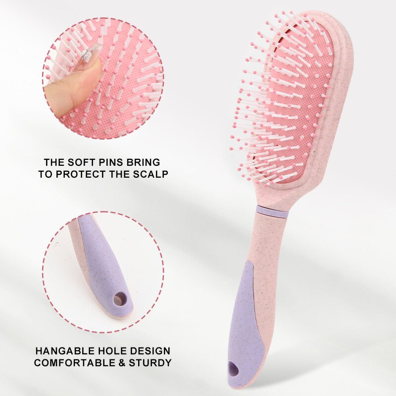 Detangled Hairbrush Manufacturer - Customized Small Paddle Wheat Straw Handle Soft Air Cushion Pain-Free Knots Removing Brush