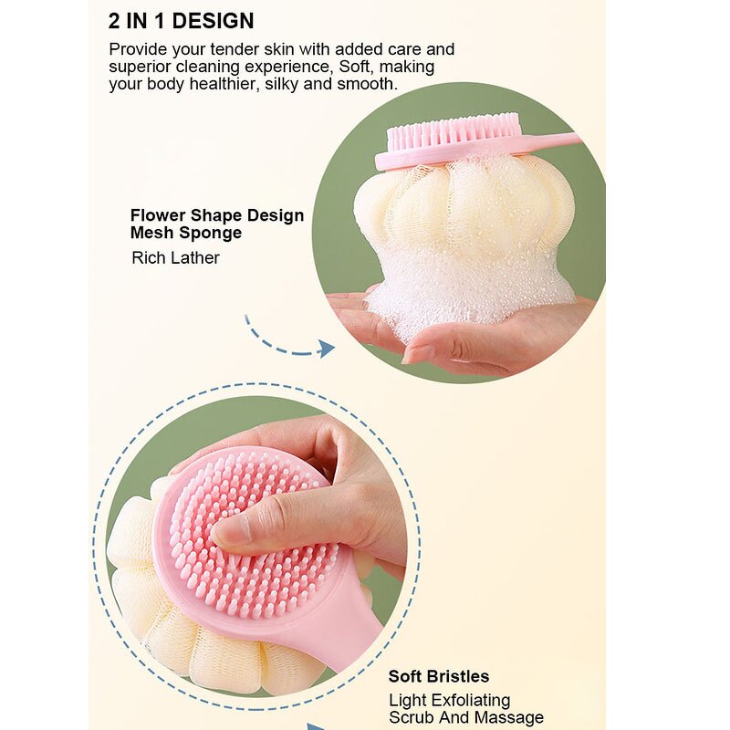 Back Scrubber Brush Manufacturer - Long Handle Gentle Exfoliating Mesh Sponge Shower Body Skin Massage for Men Women