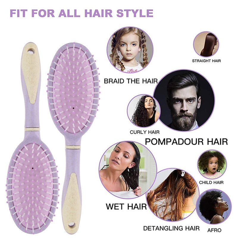 Detangled Hairbrush Manufacturer - Customized Small Paddle Wheat Straw Handle Soft Air Cushion Pain-Free Knots Removing Brush