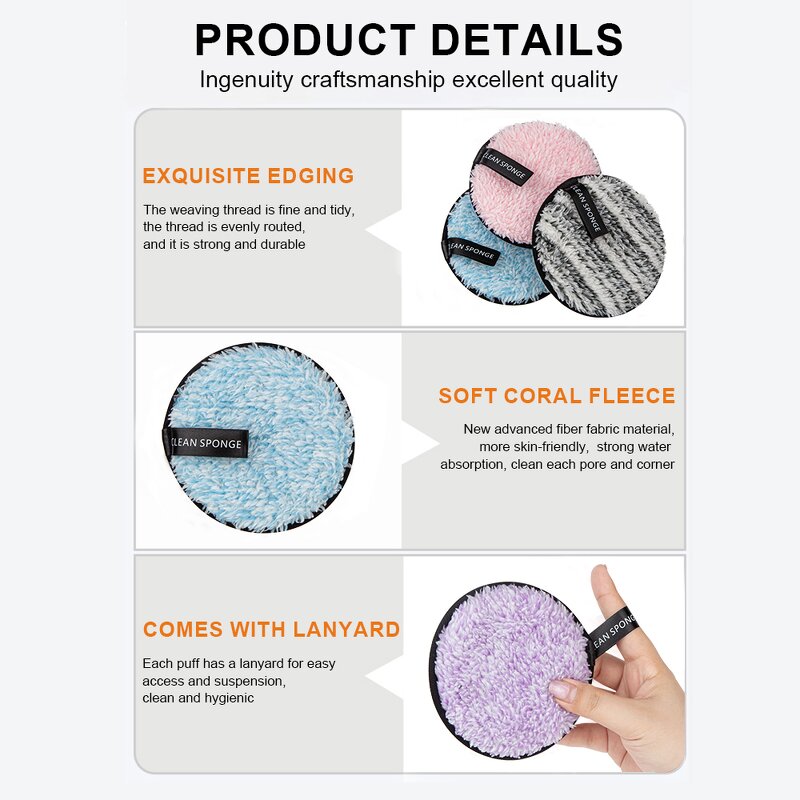 Makeup Remover Pads Manufacturer - Custom Logo Reusable 100% Microfiber Washable Face Cleansing Exfoliating Puff