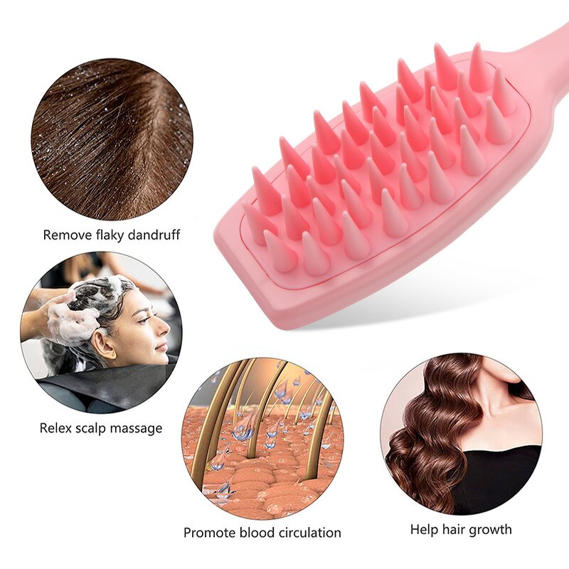 Silicone Hair Comb Manufacturer - Premium Straight Soft Bristles Dandruff Removal Scalp Care Long Handle Shampoo Scrubber