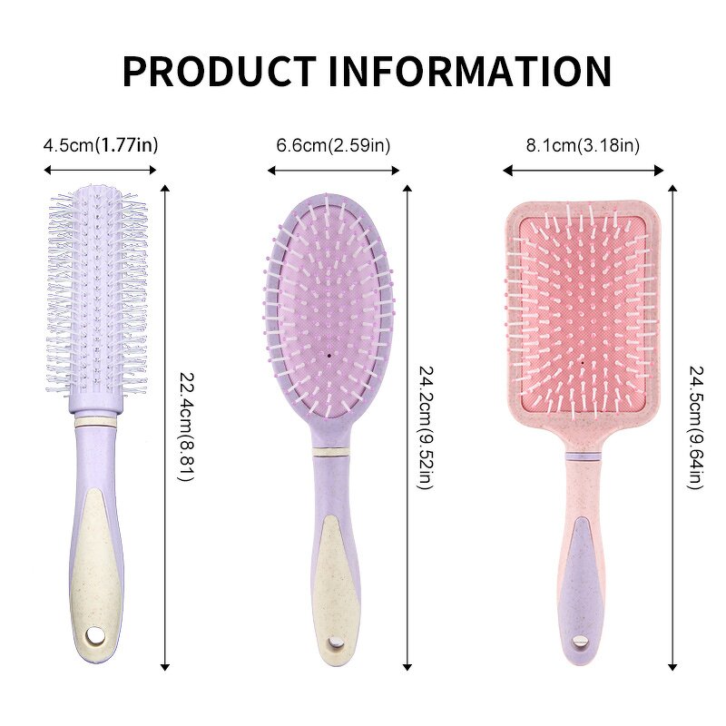 Detangled Hairbrush Manufacturer - Customized Small Paddle Wheat Straw Handle Soft Air Cushion Pain-Free Knots Removing Brush